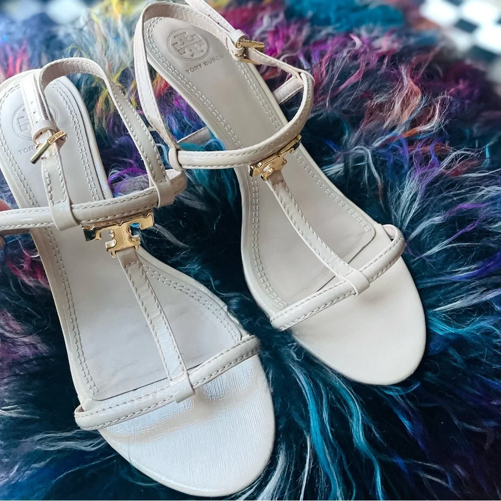 TORY BURCH | 9.5 | Cream 2.75β Tan Kitten Leather Kitten Sling Back Heels Pumps - Picture 1 of 9